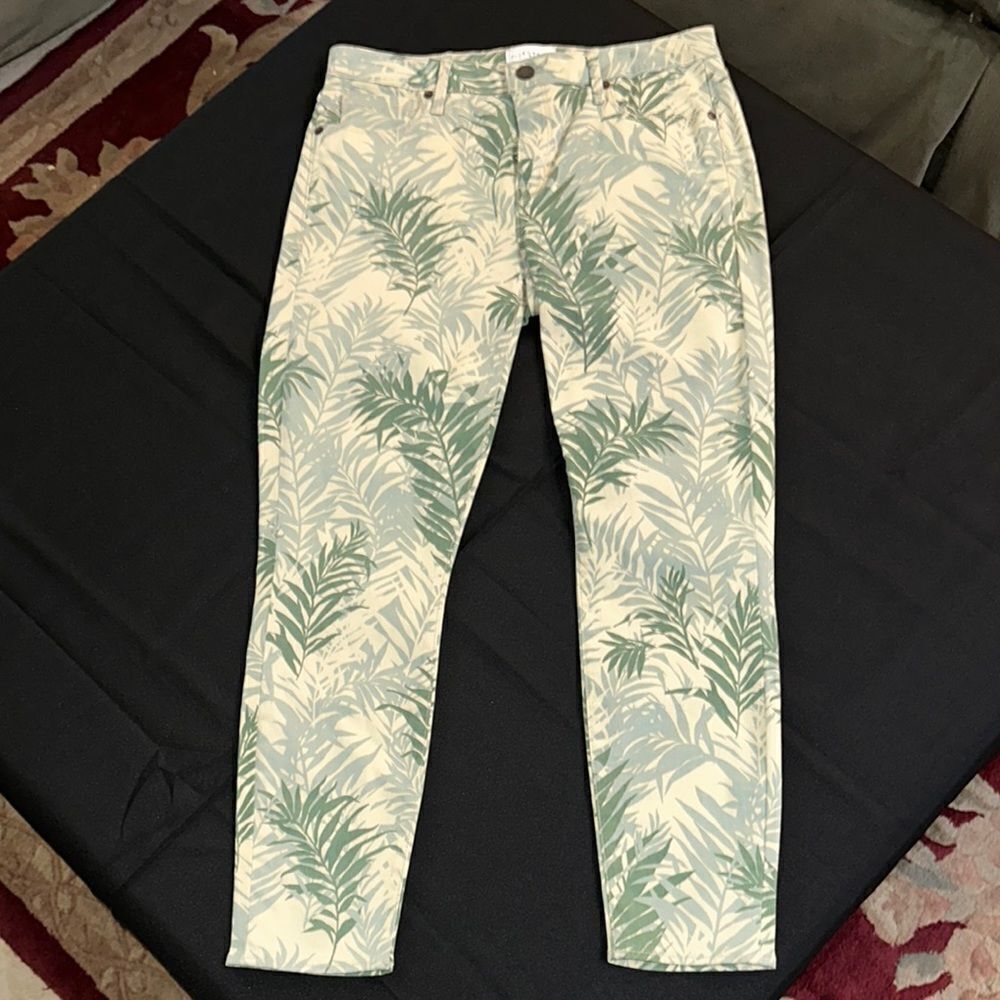 Parker Smith Green/Cream Palm Leaf Print Skinny Pants Size 30